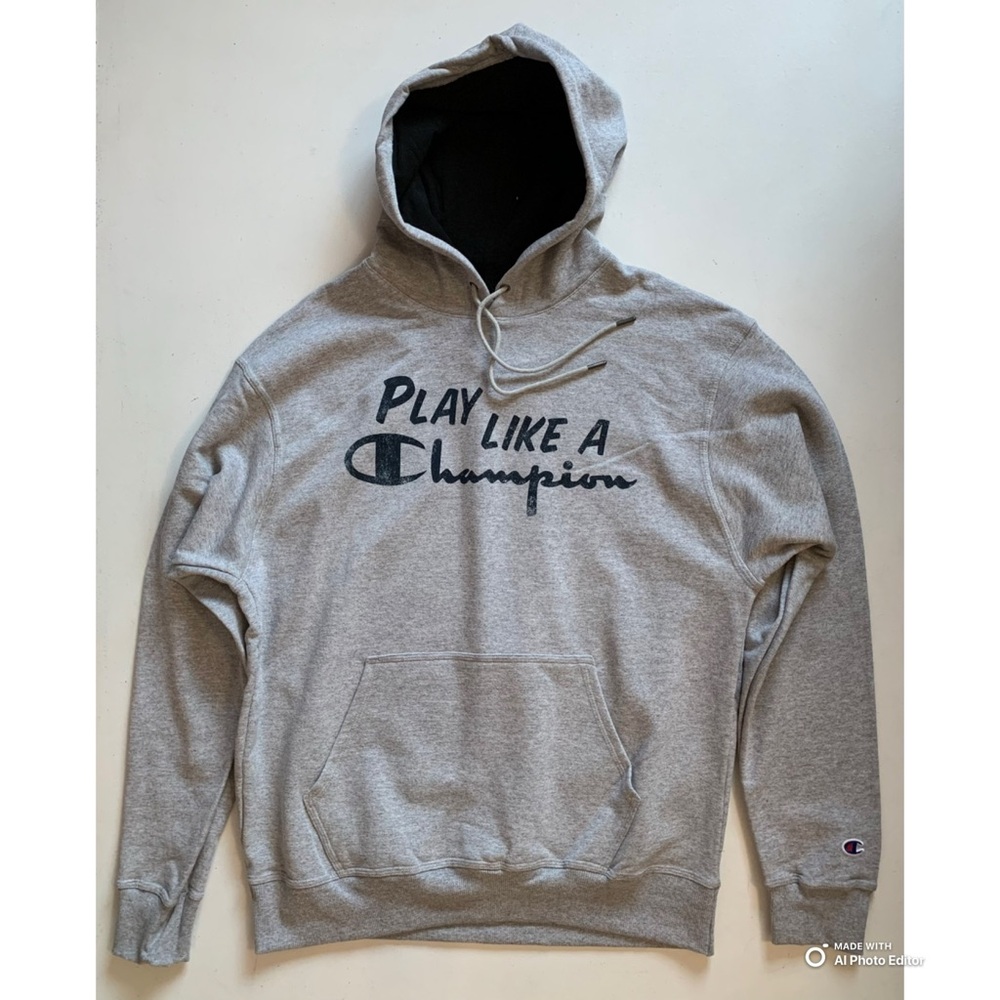 Champion Grey Hoodie Sweatshirt Play Like A Champion Graphic Size Large NWT